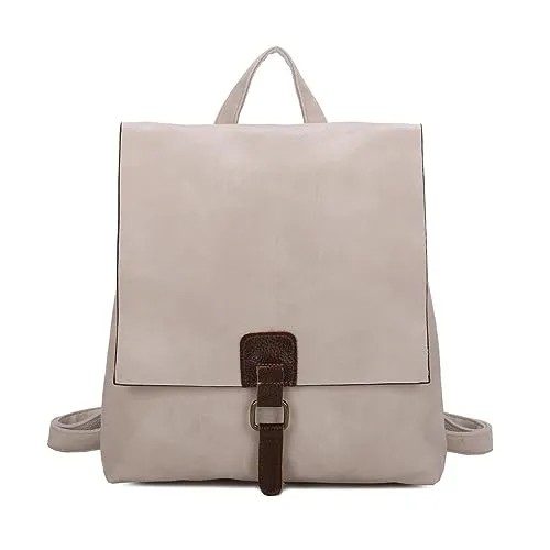OBC Damen Rucksack Tasche Crossbody Handtasche Messenger Schultertasche Umhängetasche Shopper Vintage Kuriertasche Überschlagtasche Leder Optik Beige 32x33x10 cm