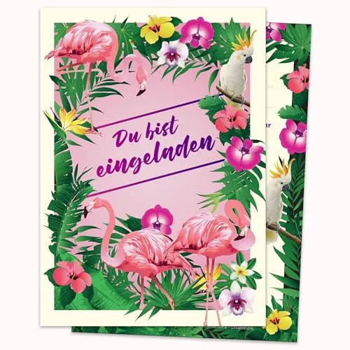 Edition Colibri 10 Flamingo-Einladungen: Geburtstagseinladungen Kinder, Mädchen/Jungen, 10-er Set, Sommerparty/Gartenparty, Aloha, Einladungskarten zum Kindergeburtstag (11143DE)