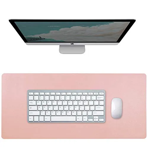 Schreibtischunterlage, Laptop Tischunterlage, Schreibtischschutz, Rosa Laptop Mauspad, Schreibtisch Mat, PU Leder Beidseitig Wasserdicht Rutschfest Schreibblock für Büro, Zuhause (Pink, Silber)
