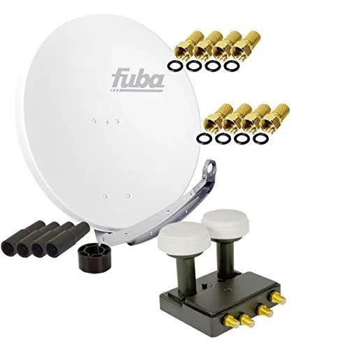 FUBA 4 Teilnehmer Astra Hotbird Digital SAT Anlage - SAT-Antenne für optimalen Empfang von Astra 19,2° und Hotbird 13° mit vormontierter Installation. Hochwertige Aluminiumverarbeitung und integrierter DiSEqC Schalter für bis zu 4 Receiver.