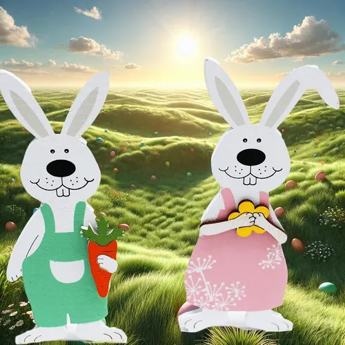 2er Set Lustiger Hase + Hasenzähnen aus Holz Osterdeko Osterfigur Frühling Deko