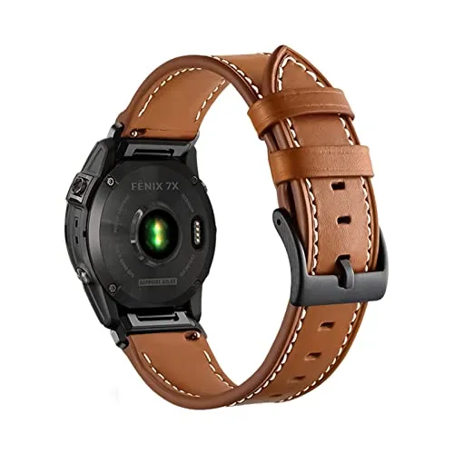 SumRioo QuickFit 26mm Armband für Garmin Fenix 7X Pro Solar/Fenix 7X/Fenix 6X GPS/Fenix 6X Pro, Dauerhaft Leder Ersatz Ersatzarmband Armband für Garmin Fenix 5X GPS/Fenix 5X Plus/D2 Delta PX - Braun