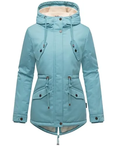 MARIKOO Damen Winterjacke Manolya Sky Blue Gr. XXL - Stylischer Damen Baumwollparka für kalte Tage, ausgestattet mit weichem Teddyfell-Futter und modischen Details. Ideal für den Winter, mit anpassbarem Schnitt für hohen Tragekomfort und praktische Taschen.