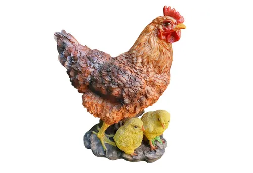 Gartenfigur Huhn mit zwei Küken 32 cm - Gartendeko: Charmante Gartenfigur aus wetterfestem Material, ideal für eine lebendige und freundliche Atmosphäre im Garten.