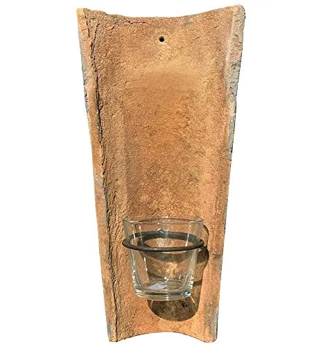 Wandkerzenhalter aus echtem antiken Dachziegel in orange von zeitzone