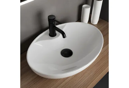 Alpenberger Aufsatzwaschbecken - Ovales Handwaschbecken für Gäste-WC - Waschbecken mit 66 cm Breite und innovativer Nano-Beschichtung für einfache Reinigung und Pflege, perfekt für stilvolle Badezimmer.