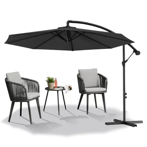 Froadp Höhenverstellbar Ampelschirme mit Kurbel Alu Sonnenschirme UV40+ Sonnenschutz Balkonschirm Windfest Gartenschrime Wasserdichte Marktschirm für Patio Terrase (Ø300cm, Dunkelgrau)