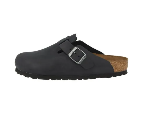 Birkenstock Schuhe Boston, 59461 - Klassischer Clog in Schwarz - Wanderschuhe mit anatomisch geformtem Kork-Latex-Fußbett für optimalen Tragekomfort. Das Obermaterial aus geöltem Nubukleder sorgt für Robustheit und Langlebigkeit, ideal für Freizeit und Alltag.