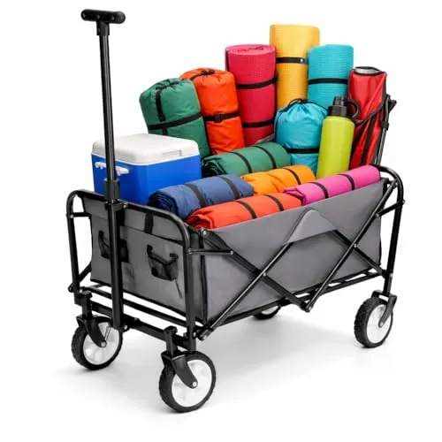 BigDean Faltbollerwagen grau/schwarz - 80 kg belastbar für Camping und Ausflüge - Robuster, faltbarer Bollerwagen für bis zu 80 kg. Ideal für Einkäufe, Gartenarbeit oder Festivals. Kompakt und leicht verstaut – Ihr praktischer Begleiter für jeden Transport!