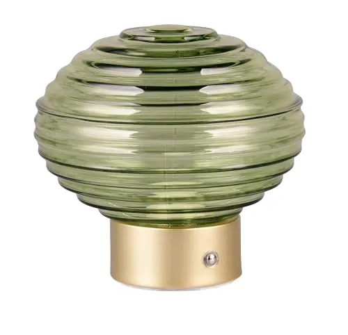 Reality Leuchten LED Akku Tischleuchte Earl R57771115 - Tischlampe aus mattiertem Messing mit grünem Glas, inklusive 1,5 Watt LED. 3-stufiger Touch-Dimmer und bis zu 12 Stunden Leuchtdauer machen sie ideal für gemütliche Abende.