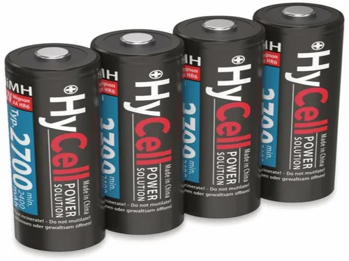 HYCELL NiMH-Mignon-Akku 2700 mAh, 4 Stück - Schnellladefähig und langlebig - Diverse A - Hochwertige NiMH Akkus, ideal für Kleingeräte, bis zu 1000x aufladbar und schnellladefähig, perfekte Energiequelle für Ihren Alltag.