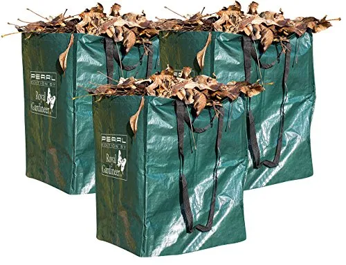 Royal Gardineer Gartenabfallsack: 3er-Set Gartensäcke für Laub & Co., bis 120 Liter & 25 kg, rechteckig (Laubsäcke, Garten Beutel, Gartenabfall)