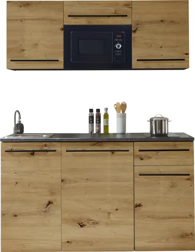 Yourkitchen Single-Küche 160 JAZZ - Moderne Komplettküche - Küchenzeilen mit trendigem Design und pflegeleichten Oberflächen. Die Yourkitchen Single-Küche 160 JAZZ bietet alles für Ihre Küche: Glaskeramikkochfeld, Mikrowelle, Kühlschrank und Spüle.
