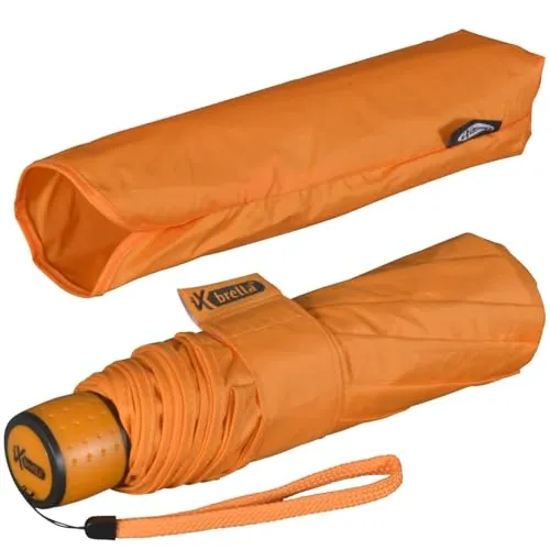 iX-brella Mini Ultra Light - Damen Taschenschirm mit großem Dach - extra leicht - orange