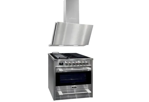 Kaiser Küchengeräte Induktions Herd-Set Elektro Standherd mit Induktionskochfeld RangeCoocker 90 cm+Dunstabzugshaube kopffrei, 90 cm 1250 m³/h HC 93691 IR+ AT 9455 N ECO, mit 1-fach-Teleskopauszug