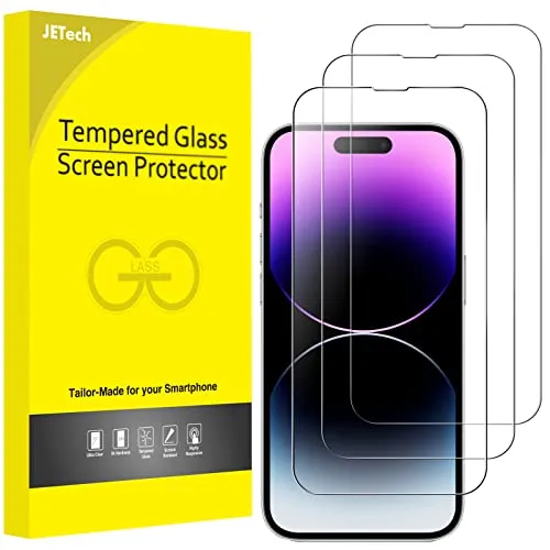 JETech Full Screen Schutzfolie für iPhone 14 Pro 6,1 Zoll, 9H Panzer Schutz Glas Folie Displayschutz Hat Keinen Einfluss auf die Hülle, HD Klar, 3 Stück