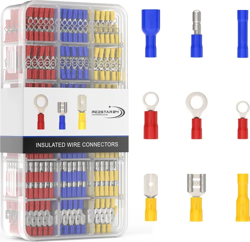RedStar24 Kabelschuhe Set – 700 Stk. Flachsteckhülsen, Rundstecker, Ringkabelschuhe & Stoßverbinder Sortiment 0,5-6,0mm² | Elektro-Set für KFZ, Elektrik & Heimwerker | Zuverlässige Quetschverbinder