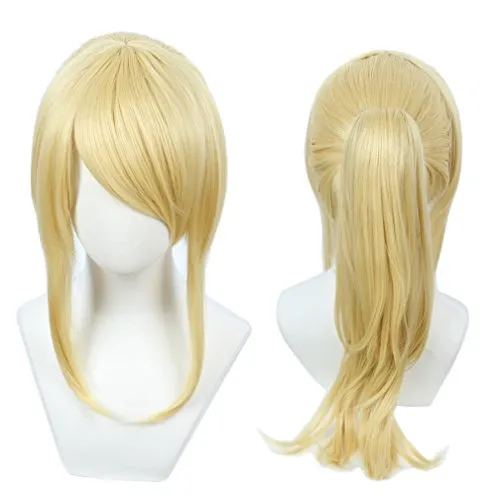 Linfairy Blonde Damen Perücke Kostüm Cosplay Perücke + 50 cm Pferdeschwanz