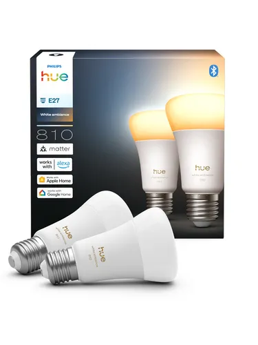 Philips Hue White Ambiance E27 60W LED Lampe - 2er-Set - Leuchtmittel mit natürlichem Tageslicht und tiefem Dimmen, einfach per App steuerbar und kompatibel mit Smart-Assistenten für ein individuelles Lichtambiente.