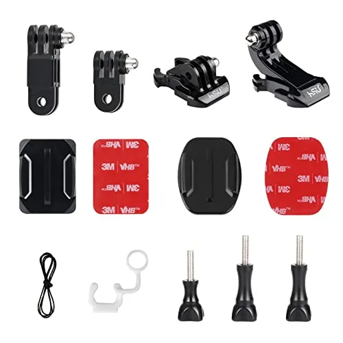 HSU Helmhalterungsset Zubehör für GoPro Insta 360 und Osmo Action Kameras | Verlängerungsarme, Schnellverschluss Clips, Flache und Gebogene Klebehalterungen mit 3M-Klebeplatten, Daumenschrauben