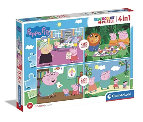 Clementoni - 24799 - Supercolor Puzzle - Peppa Pig - Puzzle 2x20+2x60 Teile Ab 3 Jahren, Buntes Kinderpuzzle Mit Besonderer Leuchtkraft & Farbintensität, Geschicklichkeitsspiel Für Kinder