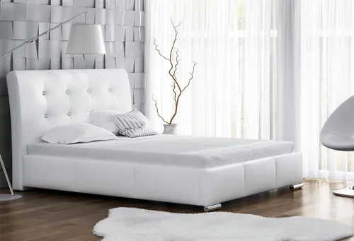 Polsterbett RENE Komplettset 180x200cm - Kunstleder Weiss - Stylisches Polsterbett für Schlafzimmer, inklusive Matratze und Bettkasten, ideal für optimalen Schlafkomfort in modernem Design.