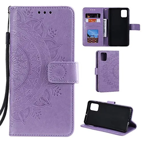 CoverKingz Handy Tasche kompatibel mit Samsung Galaxy A51 - Handycase mit Kartenfach Handyschutzhülle Cover - Smartphonehülle klappbar Motiv Mandala Lila