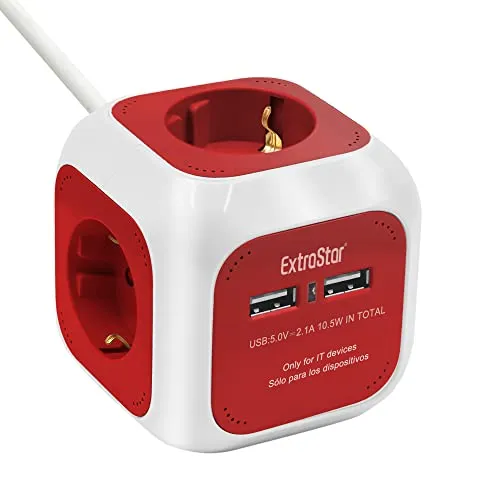 EXTRASTAR 6-in-1 Steckdosenleiste mit USB - Steckdosen & Zubehör: Innovative 6-in-1 Lösung mit 4 Steckdosen und 2 USB-Anschlüssen für gleichzeitiges Laden, perfekt für Zuhause oder Büro.