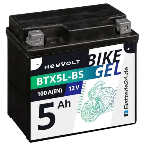 Batterie24.de HeyVolt GEL Motorradbatterie 12V 5Ah Rollerbatterie BTX5L-BS YTX5L-BS CTX5L-BS 50412 GTX5L-BS