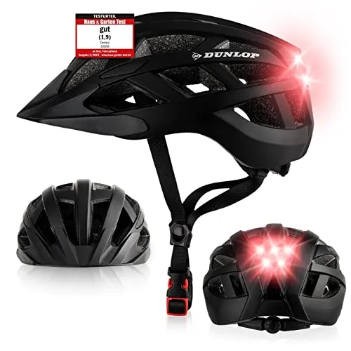 Dunlop Fahrradhelm mit Licht – Schwarz, 3 Größen
