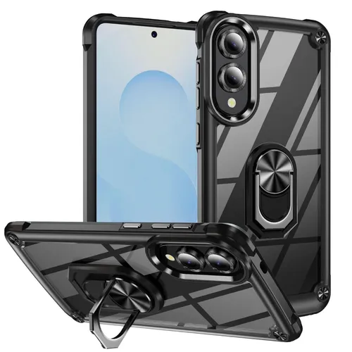 Für Samsung Galaxy S25 Edge TPU + PC Hülle mit Linsenschutz Ringhalter Schwarz