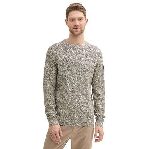 Tom Tailor Herren Basic Strickpullover mit Rundhalsausschnitt,36164 - Sand Taupe Navy Multicolor, XXL