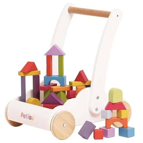 Le Toy Van – Pädagogischer Petilou Lauflernwagen „Regenbogen & Wolken“ aus Holz für Kleinkinder