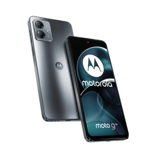 Motorola Moto G14 8GB + 256GB Steel Grey Smartphone - Handy ohne Vertrag mit beeindruckendem 6,51' Full-HD+-Display und leistungsstarkem 50 MP Kamerasystem für brillante Fotos und Videos.