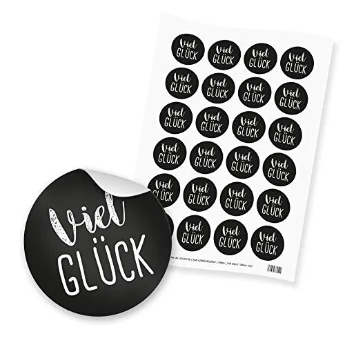 24x itenga Sticker Aufkleber Viel Glück Schwarz Weiß Geburtstag Geschenk Gastgeber zum Basteln und Dekorieren