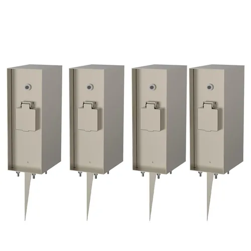 Novatool Steckdose 30002-4xEB, 4-fach Steckdosensäule in Silber - Hochwertige 4-fach Steckdosensäule aus gebürstetem Edelstahl, ideal für den Außenbereich. Robuste Bauweise sorgt für zuverlässige Stromversorgung.