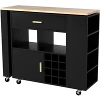 Costway Küchenwagen & Bartisch Schwarz – 2-in-1 Küchenschrank