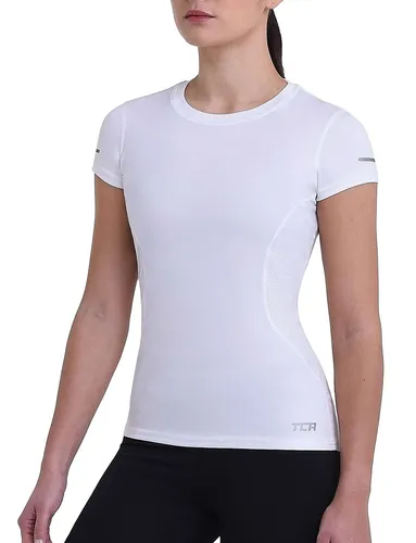 TCA Trainingsshirt Damen Kurzarm T-Shirt - Sporttop für optimale Performance - Funktionsshirt mit UPF 50, extra leichtem QuickDry-Stoff für trockene Haut und Tragekomfort während des Trainings.