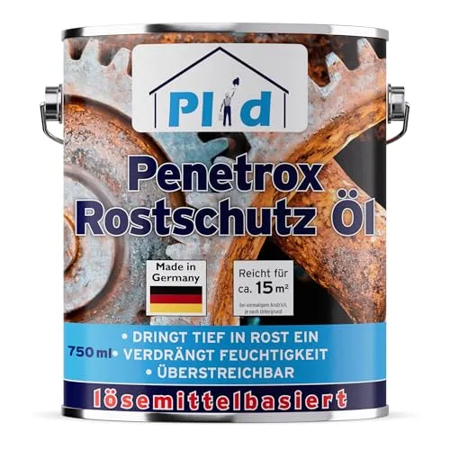 Plid® Penetrox Rostschutz Öl 750ML - Effektiver Schutz für Metallteile - Hochwertiges Rostschutz Öl für Metall und Stahl, das effektiv vor Korrosion schützt. Ideal für Oldtimer und Traktoren, einfach aufzutragen und überstreichbar. Made in Germany – für langanhaltenden Schutz im Innen- und Außenbereich.