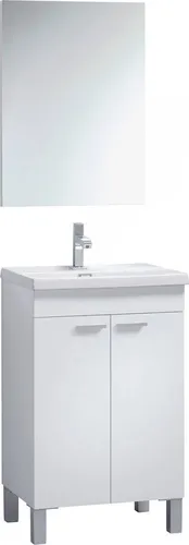 Unterschrank Dkolaro, Badezimmerschrank, Kleiderschrank mit 2 Türen mit Spiegel, Waschbecken nicht enthalten, 50x40h80 cm, Weiß