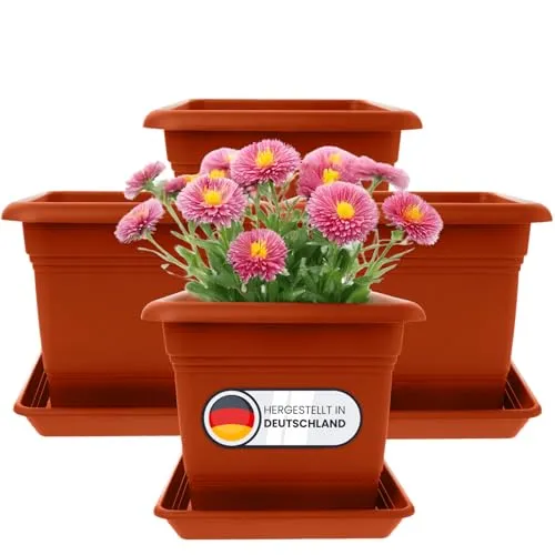 2friends Großer Pflanzkübel 48x48 für Außen 4er Set Terracotta - Wetterfester Blumentopf in Premium-Qualität Ideal für Outdoor, Große Blumentöpfe mit Effizientem Entwässerungssystem