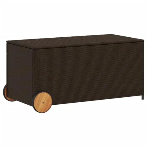 vidaXL Gartentruhe mit Rollen, Kissenbox Auflagenbox mit Deckel, Gartenbox Garten Aufbewahrungsbox mit wasserfestem Beutel, Spielzeugbox Gartenmöbel, Braun 190L Poly Rattan