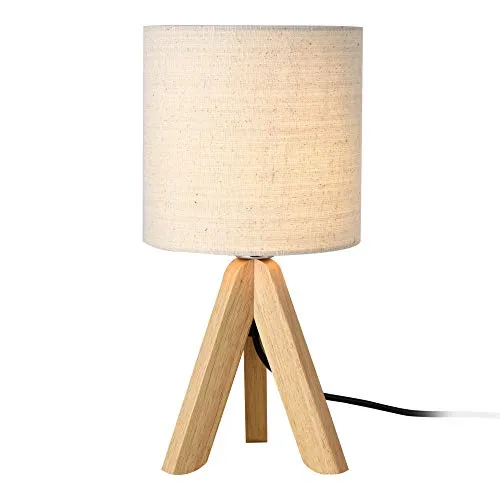 lux.pro Tischleuchte 'Koblenz' E14 Max. 40W - Stilvolle Tripod Tischlampe - Tischlampen mit außergewöhnlichem Design, stabilen Holzfüßen und schickem Leinenschirm in Beige. Ideal für Nachttische oder als Akzentbeleuchtung.