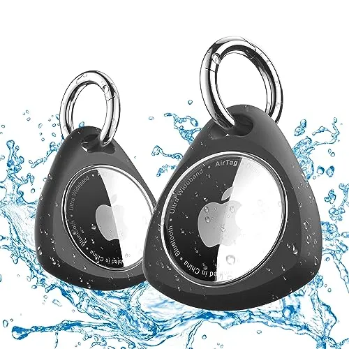 iFalarila wasserdichte Hülle mit Schlüsselanhänger für AirTag - Stoßfest, Kratzfest TPU Schutzhülle mit Frontabdeckung, Rundumschutzer Anhänger, Case, Zubehör für Apple Air Tag - 2er Pack (Schwarz)