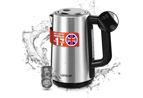 Linsar Wasserkocher 1,7 Liter mit 5 Temperatur-Einstellungen - Wasserkocher mit 2200 W, Edelstahl-Gehäuse, 5 voreingestellten Temperaturprogrammen und automatischer Abschaltung für sicheren Betrieb.