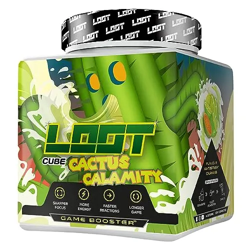 LOOT ® Game Booster mit Koffein für Gaming & Konzentration - Aminosäuren Pulver mit Cactus Calamity Geschmack, fördert Konzentration und Energie dank Koffein und Guarana, ideal für Gamer und eSports-Enthusiasten.