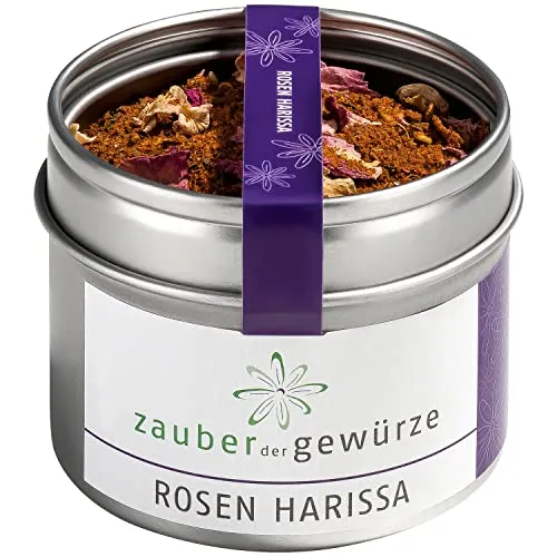 Zauber der Gewürze Rosen Harissa, pikant-blumiges Gewürz, bekannt durch Ottolenghi, verleiht Fleisch und Gemüse einen orientalischen Touch, Premium-Qualität in wiederverschließbarer Aroma-Dose, 60 g
