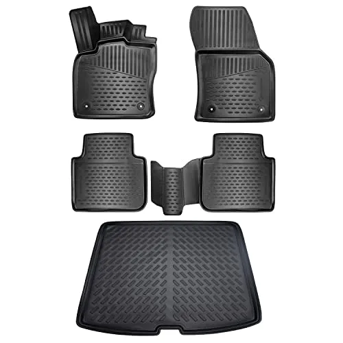 ELMASLINE 3D Gummimatten Set für SEAT TARRACO 2019-2025 - Maßgeschneiderte Gummimatten und Kofferraummatte für optimalen Schutz vor Schmutz und Wasser. Strapazierfähig, rutschhemmend und pflegeleicht – ideal für Ihren 5-Sitzer!