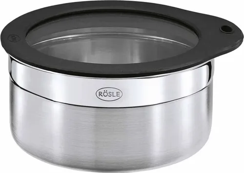 Rösle Frischhaltedose Ø 12 cm aus Edelstahl - Frischhaltedosen aus Edelstahl, geschmacksneutral und langlebig. Der Silikonrand sorgt für aromadichten Verschluss, ideal zum Aufbewahren von Lebensmitteln.