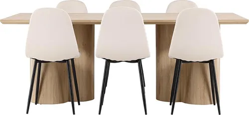Olivia Essgruppe mit Tisch und 6 Velours Stühlen - Elegante Essgruppe mit einem 100x210cm großen Tisch und 6 komfortablen Velours Stühlen. Ideal für gesellige Abende und stilvolle Einrichtung in Ihrem Esszimmer.